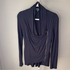 Market & Spruce Draped Cowl Neck Top Asymmetrical Zip Navy Blue Size S